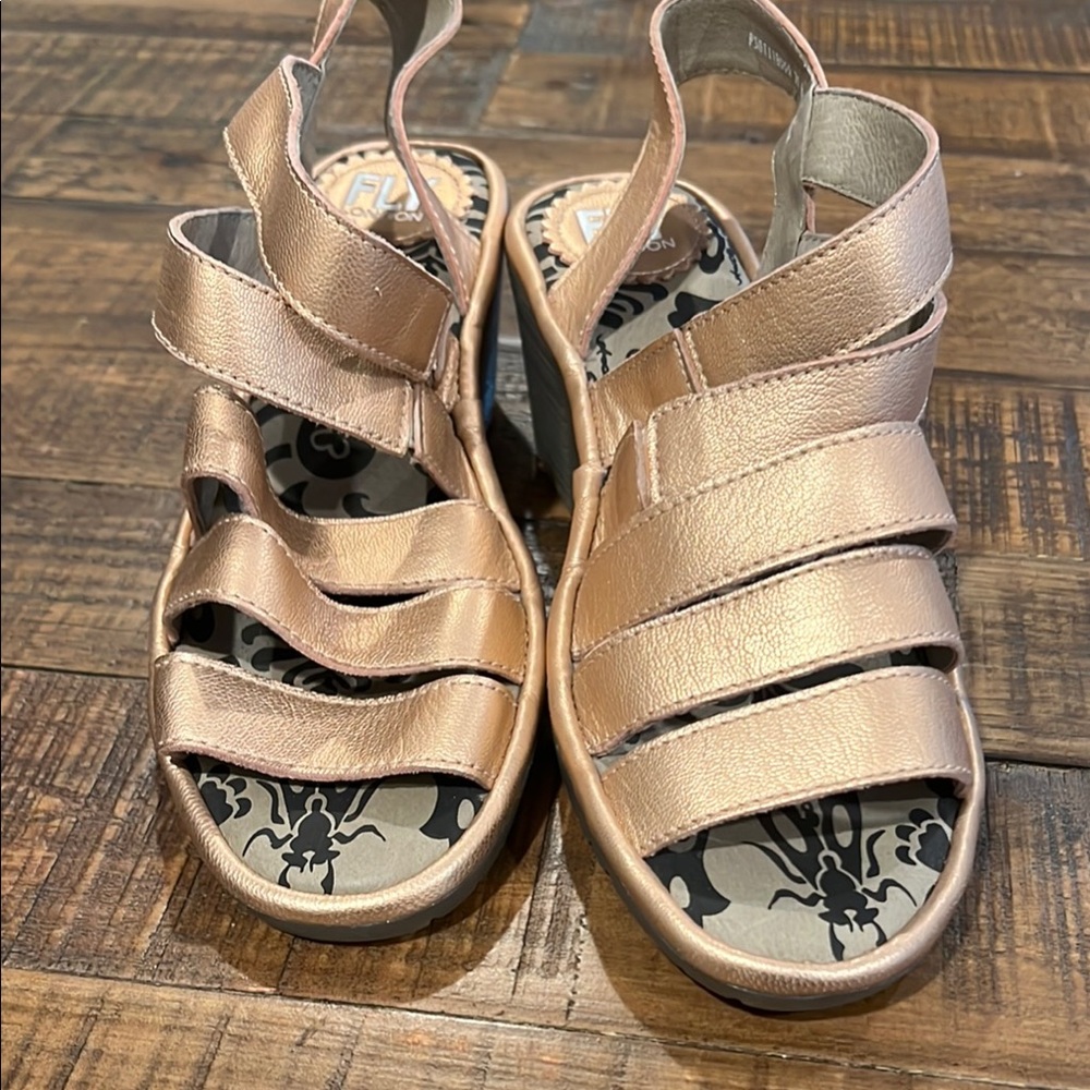 Fly London Rose Gold Sandals with Adjustable Strap